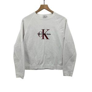 Vintage Calvin Klein Jeans White Logo Sweatshirt Size M Cotton Blend